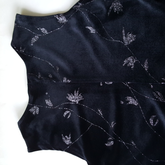 Velour Black Sparkle Vintage 2 pieces Long Jacket & Sleeveless Dress Petite Sz 8 - Picture 9 of 16